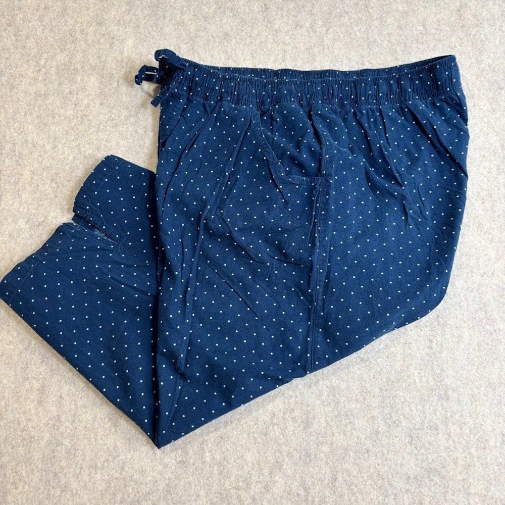 Erika Crop Pants Women Large Navy Blue Cotton Polka Dot Wide Leg Casual Preppy